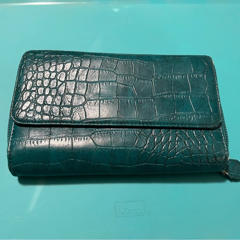 Teal Crocodile Embossed Wallet